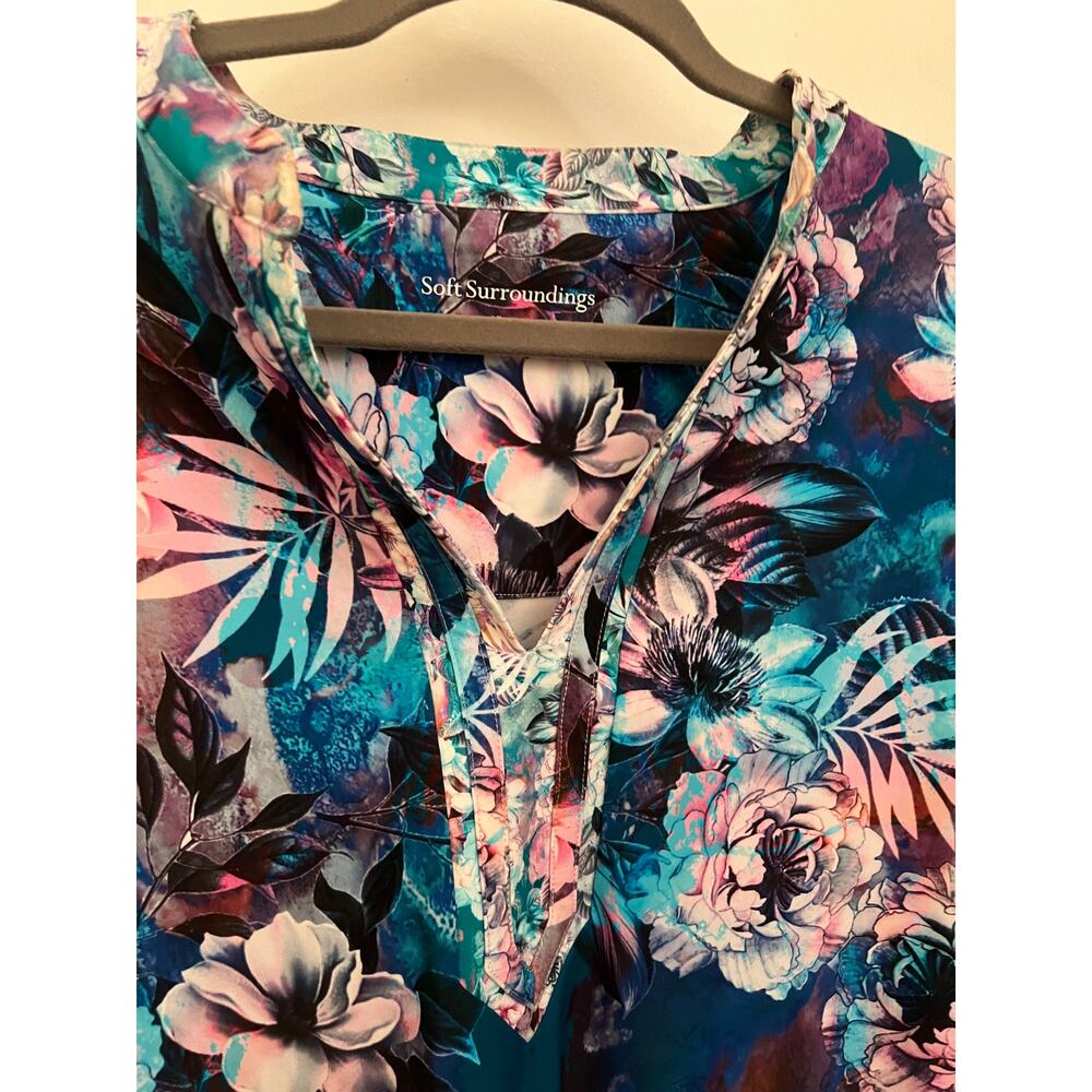 Soft Surroundings Women's XL Jewell UPF Midi Dress Tunic Coverup Midnight Floral - Picture 5 of 8